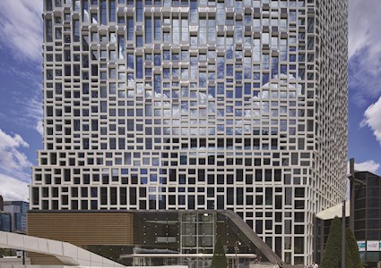 building facade covered in photovoltaic panels
