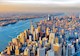 aerial picture of New York City skyline filled with skyscrapers